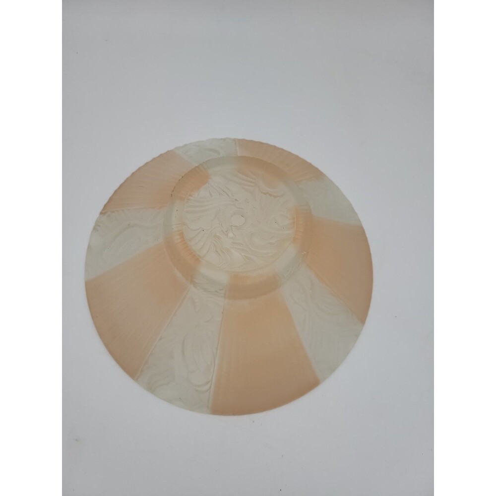 Vtg Art Deco Peach White Lampshade Frosted Flowers Stripes Large